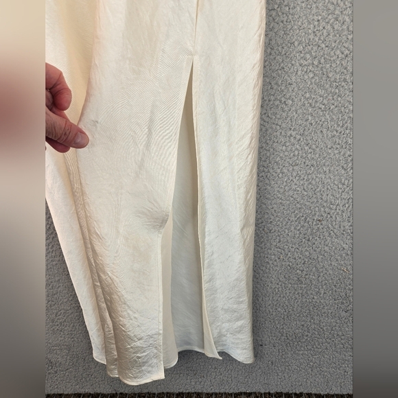 Free People Women Satin Midi Slip Dress Sz M Ivory Adj Straps Side Slits Elegant - Picture 11 of 15